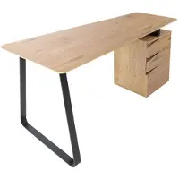 Meublorama Recht bureau LUNISSIA 160 cm licht houteffect met 3-ladige kast en zwart metalen poot - Design