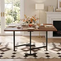 OKWISH Uitschuifbare Opklapbare Eettafel Moderne Minimalistische Stijl Walnootkleur Metalen Onderstel 120 X 80 X 75 Cm Voor 6 Personen