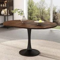 OKWISH Uitschuifbare Ovale Eettafel Modern Minimalistisch Voor Woonkamer En Eetkamer Walnootkleur MDF En Ijzer 100 140 X 100 X 75 Cm