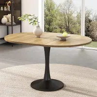 OKWISH Eettafel - Uitschuifbaar Ovaal Design - Voor Woonkamer En Eetkamer - MDF En Metaal - Eiken - 140 X 100 X 75 Cm