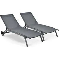 Costway 2-delige ligbedden met wielen, tuinstoelen geschikt tot 150 kg, verstelbare ligstoelen met sneldrogend materiaal
