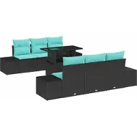 vidaXL Bankset, 7-delig, 6 zitplaatsen, zwart en blauw, polyrotan