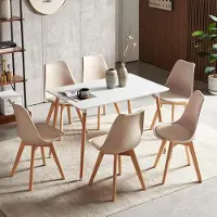 Sonstiges Eetkamer set: Eettafel met 6 stoelen, wit/licht kaki, 110 cm, rechthoekig, MDF/massief beuken hout