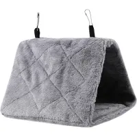 Gistuch Pluche hangmat voor vogelkooi, warme winterbed voor papegaaien en vogels, knuffel, grijs, maat M