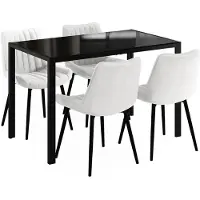 Vicco Eettafel set Grand Zwart 120 x 70 cm met 4 stoelen (beige), Model 63361