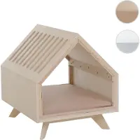 Mendler Honden- en kattenhuis HWC-Q65, geschikt voor huisdieren, houten constructie met certificering, afmetingen 58x50x60 cm, natuurlijke kleur, inclusief kussen in beige kleur