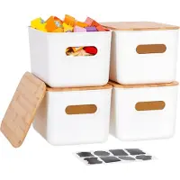 Sonstiges Opbergboxen met bamboe deksel, 4 stuks, stapelbaar, met handgrepen, 26 x 17,8 x 15,5 cm, 6,5 liter