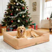 Bingopaw WISFOR Hondenbed, hondenbank, hondenmand, met verhoogde randen, waterdicht, wasbaar, afneembare hoes. Maat XXL: 111 x 88 x 23 cm, beige
