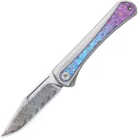 Kizer Cutlery Melody Rainbow Damascus vouwmes, Silver & Crystallized Titanium