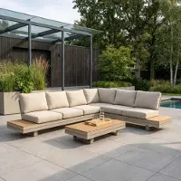 LUX outdoor living Vegas lounge hoekbank tuin-rechts 6 personen incl. tafel | aluminium + polywood | beige | 5-delig