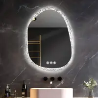 LUVODI WISFOR Asymmetrische LED-spiegel voor de badkamer, 50x70 cm. Badkamerspiegel met verlichting, dimbaar, 3 lichtkleuren