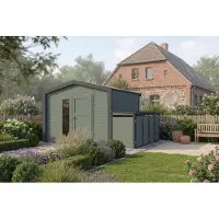 Weka Tuinhuis Killarney, 300x300 cm, groen-grijs, 28 mm dik, afvalcontainerbox voor 4 containers