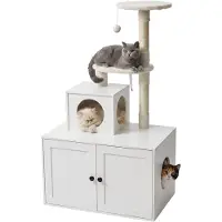Relaxdays Kraboom met kattenbak, afmetingen: 133x78x49 cm, sisalstelen en ligplaats, houtlook, katten toren, wit