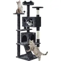 Yaheetech 158 cm kraboom, grote en stabiele kattenboom met 2 verborgen ruimtes, zwart