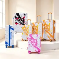 OKWISH 3-delige klassieke koffer met print en cijferslot, trolley, 20/24/28 inch, roze