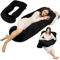 Totsy Baby Zwangerschapskussen XXL 180 cm omhullend – body pillow omsluit het hele lichaam voor zwangeren hoes van velours wasbaar – OEKO-TEX gecertificeerd Zwart