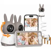 IeGeek Wifi Babyfoon Met 2 Camera's - Baby Monitor - Babyfoon met 5 inch scherm - Ultra HD 2K Resolutie - Op Afstand Bestuurbaar - Slaapliedjes - Inclusief Flexibele Houders