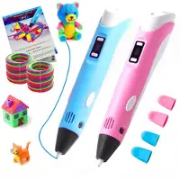 BLU 3D Pen Duo Set XXL - Mega Starterspakket - 100m Filament (20 Kleuren) - Met E-book - Incl. Tekenmat, Tekenboek & Vingerbeschermers - Blauw & Roze - NL Handleiding