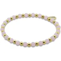CO88 Collection 8CB-91454 – Dames Armband – Kralen Armband – Rozenkwarts – Goudkleurig Staal – Rekbaar – Cadeau voor Vrouwen
