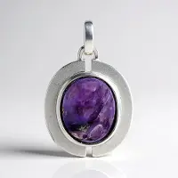 Cavill - Zilveren Hanger 925 Sterling - Ovale Charoiet Cabochon 4,063 ct - Gerhodineerd, Modern Design, Uniek Handgemaakt Sieraad