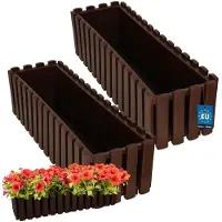 KOTARBAU 2 st Balkonbak, Bloembak voor Balkon, Kunststof Balkonbak, 58 x 18 x 16 cm, Bruin, Balkon Plantenbak, Rechthoekig, Weerbestendige Plantenbak