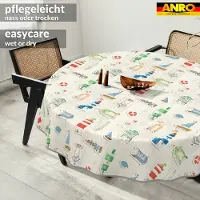 ANRO Tafelkleed Daphne bloemen Beige Rond Ø120cm Met sierband Afwasbaar Waterafstotend