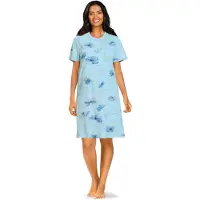 Comtessa Klassiek Nachthemd 'Flowers Dreaming' - Blauw - Korte Mouw - 105cm - Maat 44