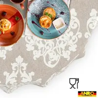 ANRO Tafelkleed Damast Beige Rond Ø100cm Rechte rand Afwasbaar Waterafstotend Binnen & Buiten