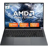 Blackview GamiBook 6 - Gaming Laptop - 16 inch Full HD - 16GB LPDDR5 RAM - 512GB SSD - AMD Ryzen7 7735HS - Windows 11 Pro Notebook - AMD Radeon 680M - WiFi 6 - Grijs