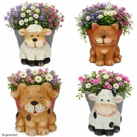MamboCat FAMILIE WIESE 4-delige set bloempotjes, elk 1x hond, kat, koe & schaap – 795251040