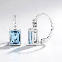 Cavill - Zilveren Oorsteker - 925 Sterling Zilver met Platina Coating - 3,77 ct Hemelsblauwe Achthoekige Topaas - Elegante Dames Oorbellen