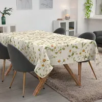 ANRO Tafelkleed Witte madeliefjes Bruin 200x140cm Met sierband Afwasbaar Waterafstotend