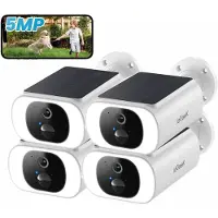 IeGeek 5 MP bewakingscamera met 5000 mAh-accu, draadloze buitencamera met ingebouwd zonnepaneel van 6 W, AI-herkenning van personen en voertuigen 4PCS