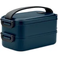 Midocean lunchbox met twee compartimenten, verwijderbare verdeler met zijgespen en luchtdicht deksel. Capaciteit: 850 ml (2x). Blauw