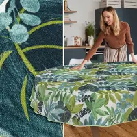 ANRO Tafelkleed Tropische bladeren Groen Ovaal 220x140cm Met sierband Afwasbaar Waterafstotend