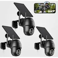 COOAU 5MP Solar Beveiligingscamera Buiten met Accu, PTZ WiFi IP Camera, Kleurennachtzicht, PIR Persoonsdetectie, Tweeweg Audio, IP66 3pcs