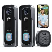 Boifun Draadloze Videodeurbel met Camera - Video Doorbell - 5MP HD - Eenvoudige installatie - Live videogesprek - Mens- en bewegingsdetectie - HDR Nachtzicht - Alleen 2.4 GHz WiFi - 2pcs
