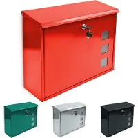 Famanu Letter Box with Window 2 Keys Mounting Material - 33 x 34.5 x 10.5 cm - Metal Wall Mailbox Red - Exterior Mail Slot