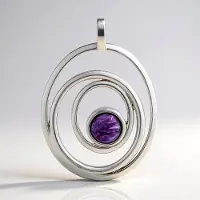 Cavill - Zilveren Hanger 925 Sterling Zilver - 0,74 Ct Ronde Charoïte Cabochon - Rhodium Plated - Stijlvol Russisch Sieraad