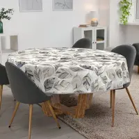 ANRO Tafelkleed Bladeren Grijs Rond Ø140cm Met sierband Afwasbaar Waterafstotend Binnen & Buiten