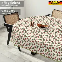 ANRO Tafelkleed Ornamentele bloemen Beige Ovaal 220x140cm Met sierband Afwasbaar Waterafstotend