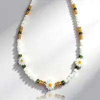Cavill - Zilveren Halsketting 925 Sterling Zilver Verguld - Nefriet 5,6ct en Citrien 11,2ct - Parelmoer 10mm - Elegante Madeliefjes Ketting