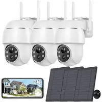 COOAU 2K zonne-energie bewakingscamera voor buiten, 355°/90° draaibaar, buitencamera, accu, kleuren-nachtzicht, personen-/bewegingsdetectie, draadloze WLAN IP-camera 3pcs