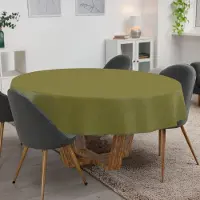 ANRO Tafelkleed Olijfgroen linnenlook Rond Ø120cm Met sierband Afwasbaar Waterafstotend