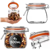 Kadax inmaakpot 4 stuks 500 ml met beugelsluiting, luchtdichte voorraadpot met rubberen afdichting en deksel, glazen fermentatiepot, beugelsluitingpot voor overnight oats