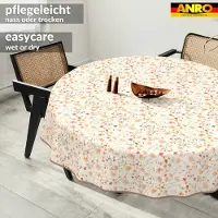 ANRO Tafelkleed Bloemen en bladeren Beige Rond Ø140cm Met sierband Afwasbaar Waterafstotend