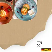 ANRO Tafelkleed Effen linnenlook Beige Rond Ø100cm Rechte rand Afwasbaar Waterafstotend