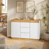 MODFU - Dressoir - 3 Lades - 2 Deuren - Wit Eiken - Slaapkamer Woonkamer