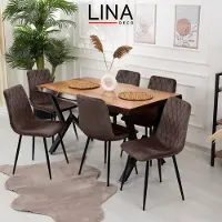 Lina Elisia Velvet Eetkamerstoelen - Stoel - Bruin - Set van 6