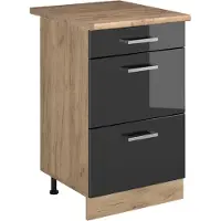 Vicco Keukenonderkast R-Line, Antraciet Hoogglans/Goudkleurig Eiken, 50 cm goudkleurig eiken werkblad